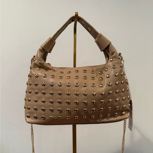 Urban Expressions Handbags - Tan and Gold Studded Urban Shoulder Bag with Slouchy Design. Brand New with Tags